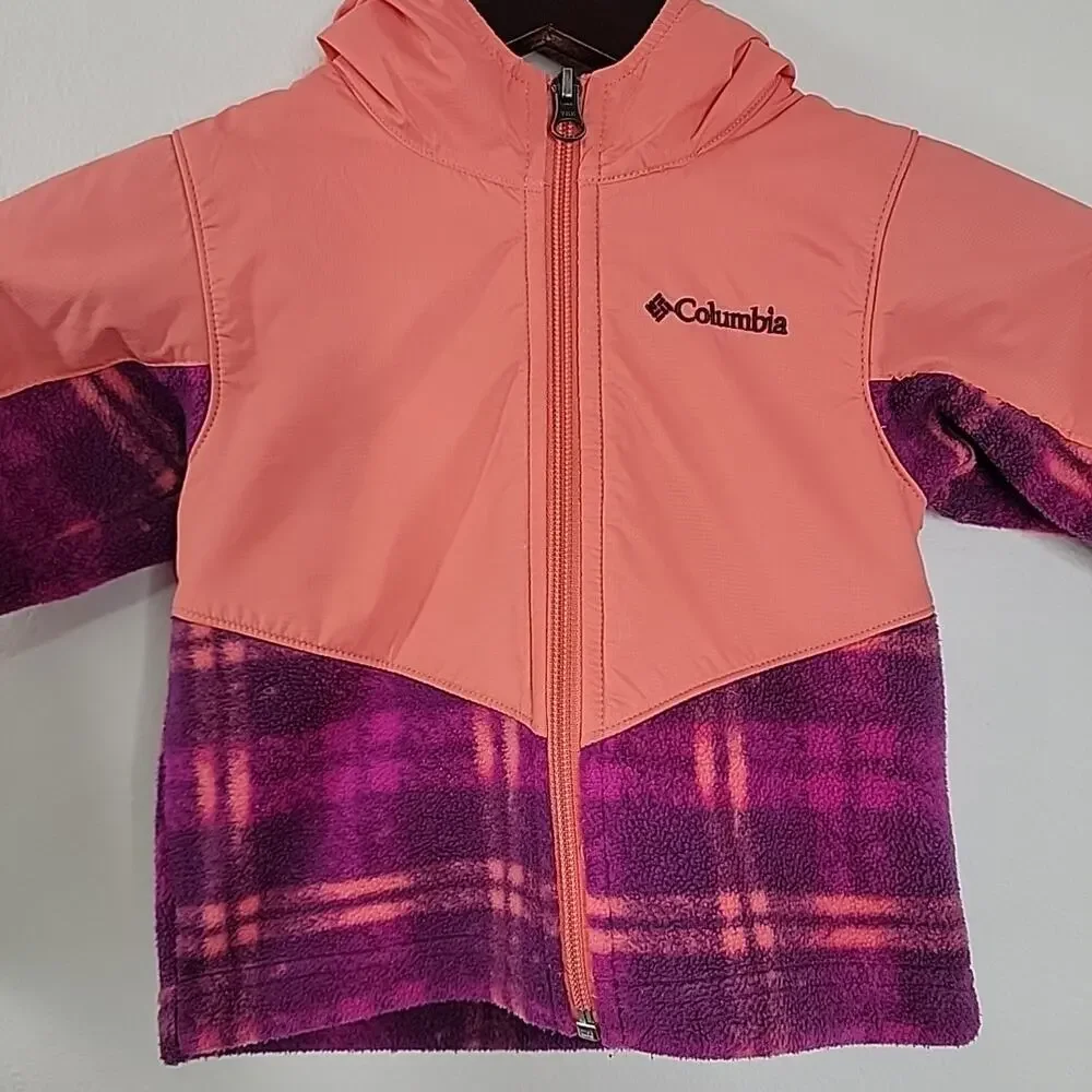 Columbia Girls Jacket 2T Hooded Fleece Plaid‎ Pink Purple Toddler Coat